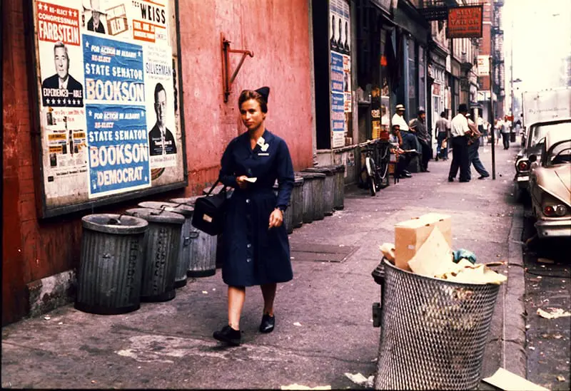 VNS Health home aide nurse walking through Manhattan to visit patients.