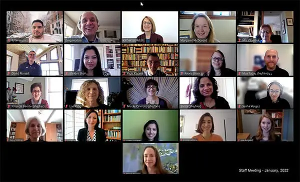 A Zoom meeting screenshot of the 2022 VNS Health Research Center team.