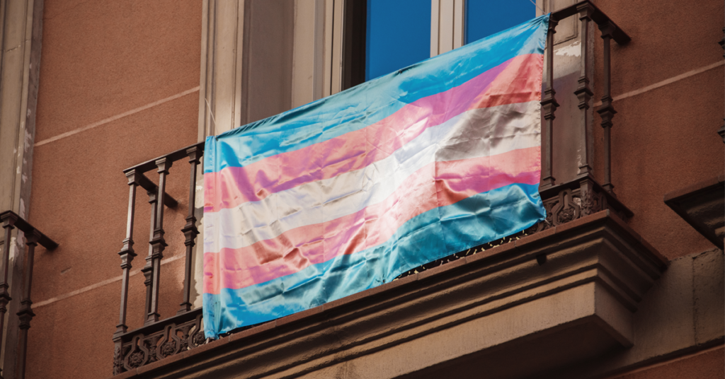 Photo of Transgender flag outside of an apartment