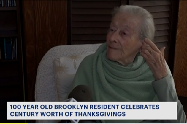 Photo of woman celebrating her 100th Thanksgiving