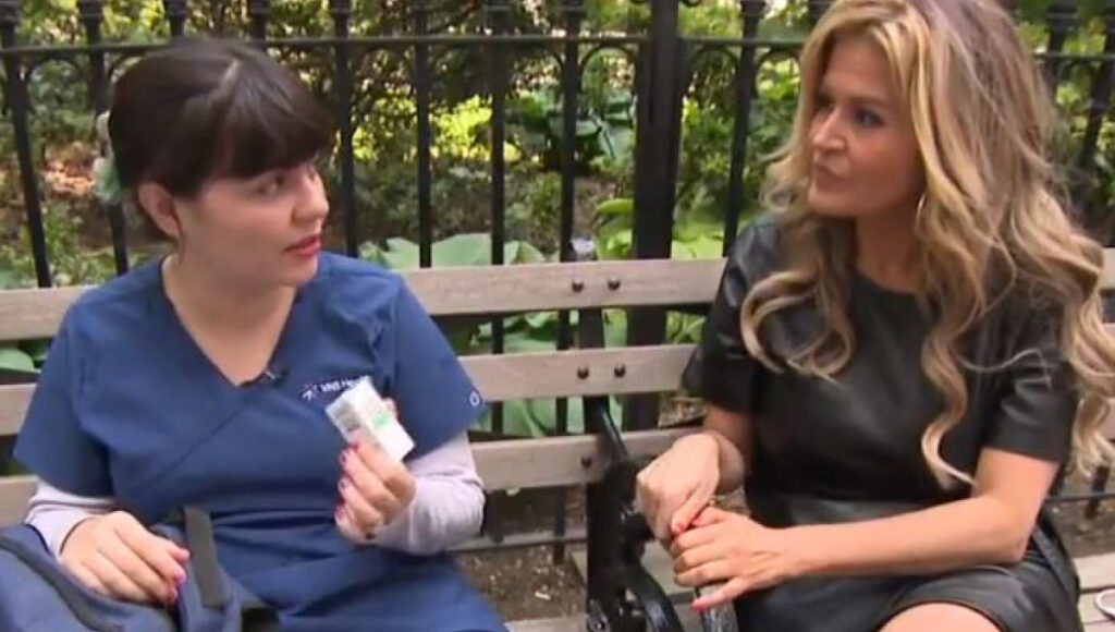rebecca martinez and monica morales sitting on a bench and talking