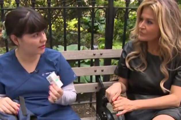 rebecca martinez and monica morales sitting on a bench and talking